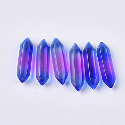 Синий Двухцветные стеклянные двойные оконечные бусины, нет отверстий / незавершенного, пуля, синие, 30~32x8~9x8 мм