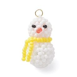 Желтый Подвески-снеговики из стеклянных бусин, с 304 кольцами из нержавеющей стали, реальный 18 k позолоченный, желтые, 25.5~26x15~16x14~16 мм, отверстие : 3.5 мм