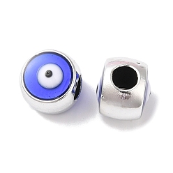 Плоский Круглый Ccb пластиковые эмалированные европейские бусины, бусины с большим отверстием, светло-синий, плоско-круглые, 10.5x11.5x10 мм, отверстие : 5 мм