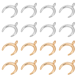 (52) Непрозрачная лаванда 304 подвески из нержавеющей стали, двойной рог / полумесяц, золотые и нержавеющая сталь цвет, 16.5x14.5x2 мм, отверстие : 2.3 мм, 2 цветов, 10 шт / цвет, 20 шт / коробка