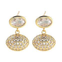 Настоящее золото 18K Латунные серьги-гвоздики с овальным покрытием, с четким кубического циркония, без кадмия и без свинца, долговечный, реальный 18 k позолоченный, 14x9.5 мм