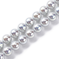 Серебро УФ-покрытие перламутровые стеклянные жемчужные бусины нити, имитация Австрийские кристаллические шарики, круглые, серебряные, 6 мм, отверстие : 0.6 мм, около 65~66 шт / нитка, 15.55~15.75 дюйм (39.5 см)