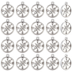 Античное Серебро 50 шт. Подвески из сплава в тибетском стиле, компас, античное серебро, 23.5x20x4 мм, отверстие : 2 мм
