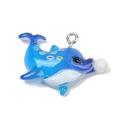 Dolphin Подвески из смолы в виде морских организмов, с платиновыми тоновыми железными петлями, дельфин, 20x30x7 мм, отверстие : 2 мм