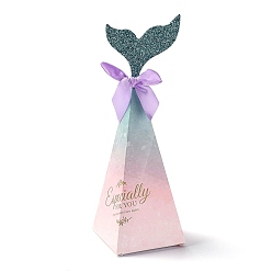 Lavender Blush Mermaid Candboard Box, with Bowknot and Fishtail, Gift Wrapping Bags, for Presents Candies Cookies, Cone, Lavender Blush, 6x6x19cm