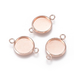Rose Gold 201 Stainless Steel Cabochon Connector Settings, Plain Edge Bezel Cups, Flat Round, Rose Gold, Tray: 12mm, 21x14x2mm, Hole: 2mm