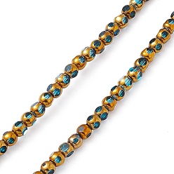 Deep Sky Blue Electroplate Glass Beads Strands, Half Rainbow Plated, Faceted Round, Deep Sky Blue, 4.5x4mm, Hole: 0.8mm, about 63pcs/strand, 10.24 inch(26cm)