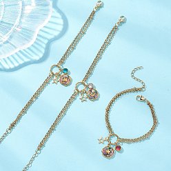 (52) Непрозрачная лаванда 3 шт. 3 цвета 304 браслеты из нержавеющей стали с инкрустацией из натуральной раковины пауа и 201 браслеты из нержавеющей стали с подвесками в виде звезд и кубического циркония, Многорядные браслеты из цепочек и цепочек роло для женщин, разноцветные, 7.09~7.28 дюйм (18~18.5 см), 1 шт / цвет