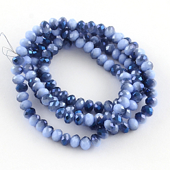 Lavender Electroplate Glass Faceted Rondelle Bead Strands, Half Blue Plated, Lavender, 4x3mm, Hole: 1mm, about 150pcs/strand, 18.9 inch