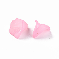 Pink Transparent Acrylic Bead Caps, Trumpet Flower Beads, Frosted, Flower, Pink, 18x18x17mm, Hole: 1.5mm, about 700pcs/500g