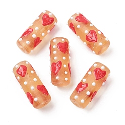 Оранжево-Красный Эмалевые бусины ручной работы в технике лэмпворк, бусины ручной работы, шероховатая колонна с сердцем, оранжево-красный, 29.5~30.5x13.5~16 мм, отверстие : 3 мм