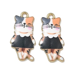 Черный Печатные подвески сплава, подвески в форме кошки, стойки покрытие, золотые, чёрные, 25x12x2.5 мм, отверстие : 1.8 мм