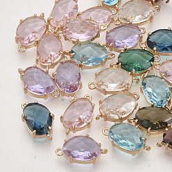 (52) Непрозрачная лаванда Соединители звеньев граненого стекла, с медными тонированными латунными открытыми спинками, овальные, разноцветные, 13.5~14.5x8x4 мм, отверстие : 0.7 мм