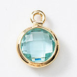 Бледно-бирюзовый Подвески из латуни и стекла с камнями рождения, плоско-круглые, граненые, бледные бирюзовая, 9 мм, отверстие : 9.2x6.8x3 мм