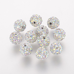 Crystal AB Polymer Clay Rhinestone Beads, Grade A, Round, Pave Disco Ball Beads, Crystal AB, 10x9.5mm, Hole: 1.5mm