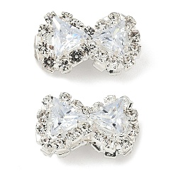 Прозрачный Латунные микро проложить кубического циркония бусы, без кадмия и без свинца, бантом, со стразами, серебряные, прозрачные, 10.5x18x10 мм, отверстие : 1 мм