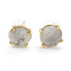 Лабрадорита Натуральные лабрадоритные серьги, с фурнитурой латунной золотого тона, плоские круглые граненые, 11 мм , штифт: 0.8 мм