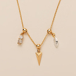 Золотой Треугольный конский глаз латунные ожерелья с прозрачным кубическим цирконием для женщин, золотые, 17.72 дюйм (45 см)