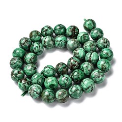 Green Natural Marble Beads Strands, Round, Dyed & Heated, Green, 10mm, Hole: 1mm, about 38pcs/strand, 15.7 inch(40cm)