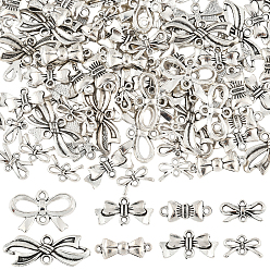 Античное Серебро 96шт 8 стили подвески из сплава в тибетском стиле, бантом ссылки, античное серебро, 8~21x8~28.5 мм, 12 шт / стиль