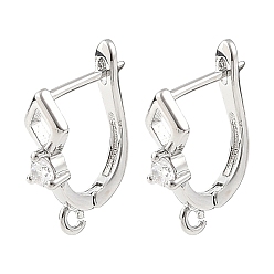 Platinum SHEGRACE Brass Micro Pave Cubic Zirconia Hoop Earring Findings, with Loop, Cadmium Free & Lead Free & Nickel Free, Platinum, 17x13.5x6mm, Hole: 1.4mm, Pin: 1mm