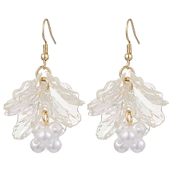 Белый Акриловые серьги-листья, с 304 нержавеющей стали серьги крючки, с имитацией жемчуга, золотые, белые, 49 мм