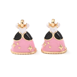 Pink Латунь эмаль подвески, украшения для юбки, реальный 18 k позолоченный, розовые, 14.5x11x6.5 мм, отверстие : 0.9 мм