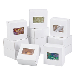 Белый Коробки из крафт-бумаги, с окном пвх, квадратный, белые, готовое изделие: 8x8x4 см