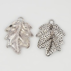 Antique Silver Tibetan Style Alloy Pendants, Leaf, Cadmium Free & Nickel Free & Lead Free, Antique Silver, 45.5x35.5x4.5mm, Hole: 4mm