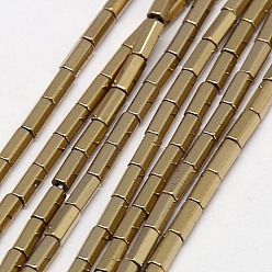 Golden Plated Electroplate Non-magnetic Synthetic Hematite Beads Strands, Hexagon, Grade A, Golden Plated, 4x2mm, Hole: 1mm, about 100pcs/strand, 16 inch