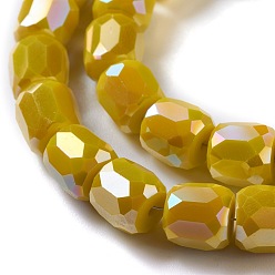 Золотистый Гальванические непрозрачные стеклянные бусины, граненый ствол, золотые, 8x8 мм, отверстие : 1 мм