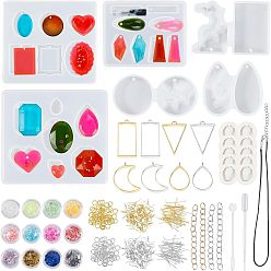 Белый Сделай сам комплект ювелирных изделий, с подвесными силиконовыми формами, Латунные крючки для сережек, ожерелье из вощеного хлопкового шнура, подвесные подвески из сплава, блестки, удлинитель железной цепи, белые, 72x35x10 мм