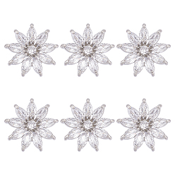 Платина 6шт. 1-отверстие из латуни с пуговицами на хвостовике из циркония, цветок, платина, 17x17x8 мм, отверстие : 2 мм