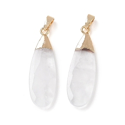 Quartz Crystal Natural Quartz Crystal Pendants, Faceted Teardrop Charms, with Brass Finding, 31.5~32.5x9.5~10x3.5~4mm, Hole: 5.5x3mm