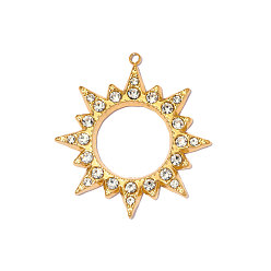 Настоящее золото 18K 304 из нержавеющей стали горный хрусталь подвески, солнечные чары, ионное покрытие (ip), долговечный, зеркальная полировка, реальный 18 k позолоченный, 38x35 мм, отверстие : 1.8 мм