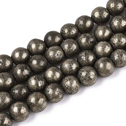 Пирит Природного пирита бисер нитей, круглые, 8 мм, отверстие : 1 мм, около 46~47 шт / нитка, 14.76~1.16 дюйм (37.5~38.5 см)