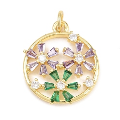 Разноцветный Латунные микро проложить кубического циркония подвески, без кадмия и без свинца, реальный 18 k позолоченный, плоский круглый с цветными чарами, красочный, 21.5x18.5x4 мм, отверстие : 3.5 мм