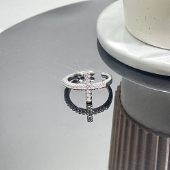 Платина Латунные манжеты со стразами для женщин и мужчин, крестик, платина, внутренний диаметр: 15~20 мм