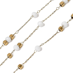 Белый 304 кабельные цепи из нержавеющей стали, рондель, со стеклом, ионное покрытие (ip), реальный 18 k позолоченный, пайки, с катушкой, белые, 2x0.7x0.3 мм, около 32.81 футов (10 м) / рулон