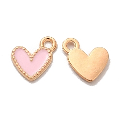 Pink Сплав эмали прелести, сердце прелести, золотые, розовые, 10x9x1.2 мм, отверстие : 1.5 мм