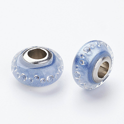 Васильковый 304 европейская бусина из нержавеющей стали, с кубического циркония и эмали, рондель, бусины с большим отверстием, васильковый, 14.5x8 мм, отверстие : 5 мм