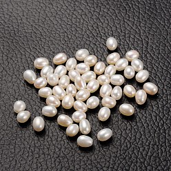 White Natural Cultured Freshwater Pearl Beads, Half Drilled Hole, Grade AA, teardrop, White, about4~5mm in diameter, hole: 0.9mm