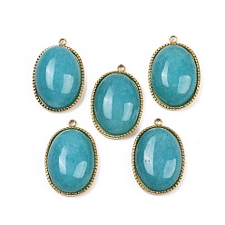 Белый Нефрит Крашеные натуральный белый нефрит подвески, 304 из нержавеющей стали овальные амулеты, реальный 14 k позолоченный, темные бирюзовый, 22x14.5~15x6.5~8 мм, отверстие : 1.5 мм