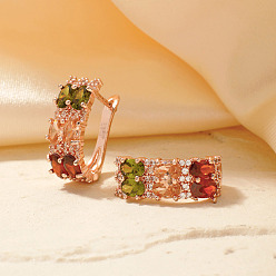 Разноцветный Шикарные серьги-кольца из латуни с кубическим цирконием во французском стиле, с блестящим и минималистичным дизайном, золотые, красочный, 22x9 мм