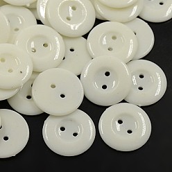 White Acrylic Sewing Buttons for Costume Design, Plastic Shirt Buttons, 2-Hole, Dyed, Flat Round, White, 18x2.5mm, Hole: 2mm