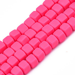 Deep Pink Handmade Polymer Clay Beads Strands, Cube, Deep Pink, 5x5x5mm, Hole: 1.8mm, about 86~88pcs/strand, 15.35 inch~16.34 inch(39~41.5cm)