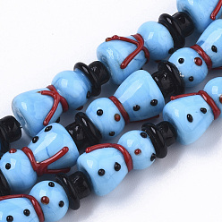 Темно-Голубой Бусы лэмпворк ручной работы, снеговик, на Рождество, глубокое синее небо, 26x12 мм, отверстие : 1.8 мм, около 20 шт / нитка, 20.08 дюйм (51 см)