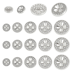 Платина 15шт. 5 стили 1-отверстие пуговицы из сплава на хвостовике, со стразами, плоские круглые с клевером, платина, 11.5~23x6.5~8.5 мм, отверстие : 2 мм, 3 шт / стиль