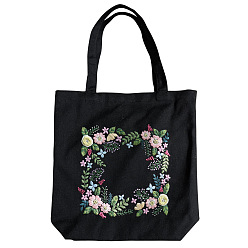 Разноцветный Diy цветочный узор черная холщовая большая сумка набор для вышивки, включая иглы для вышивания и нитки, хлопковая фабрика, пластиковые пяльцы для вышивания, красочный, 390x340x100 мм