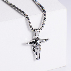 Нержавеющая Сталь Цвет Мужские ожерелья с подвеской в стиле ретро-рок-панк с головой быка 304 из нержавеющей стали, цвет нержавеющей стали